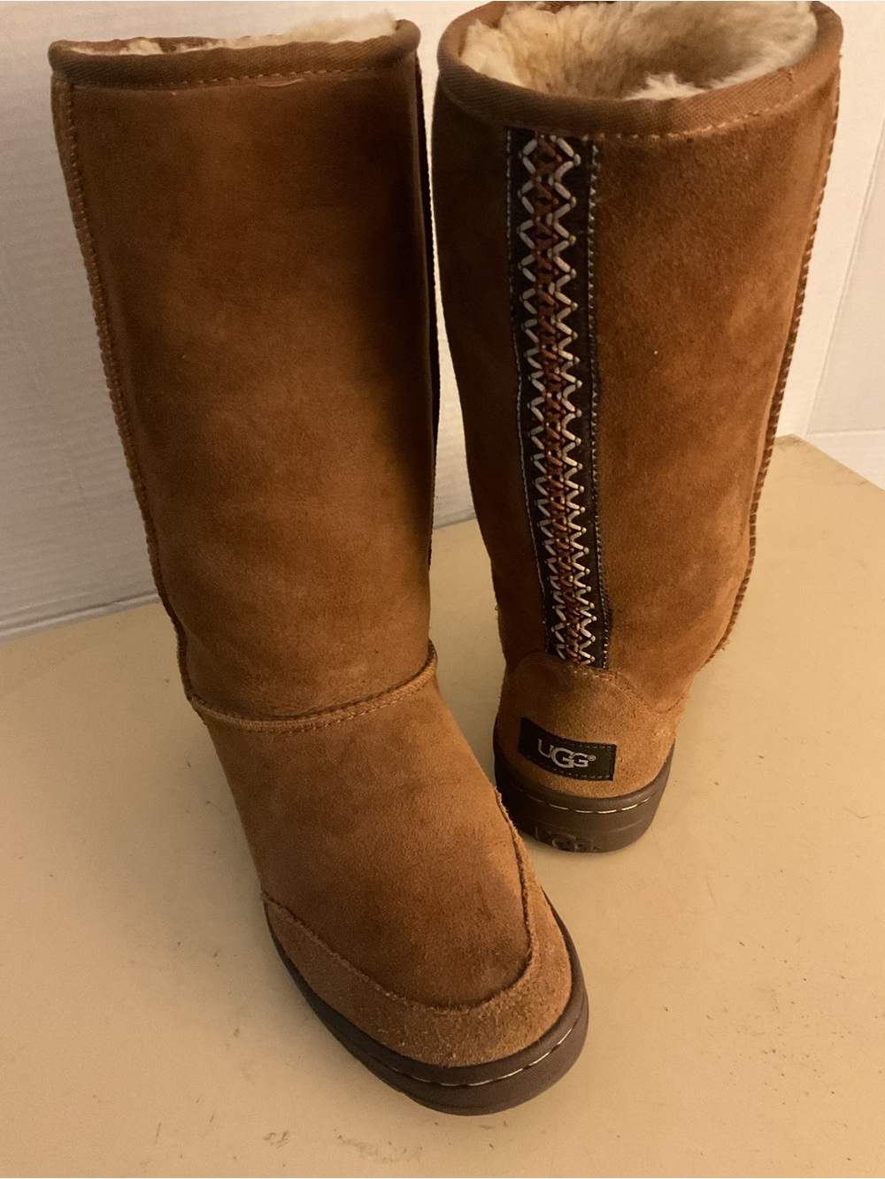 Ugg women suede sheepskin tall Tasman Braided knee high boots US 6